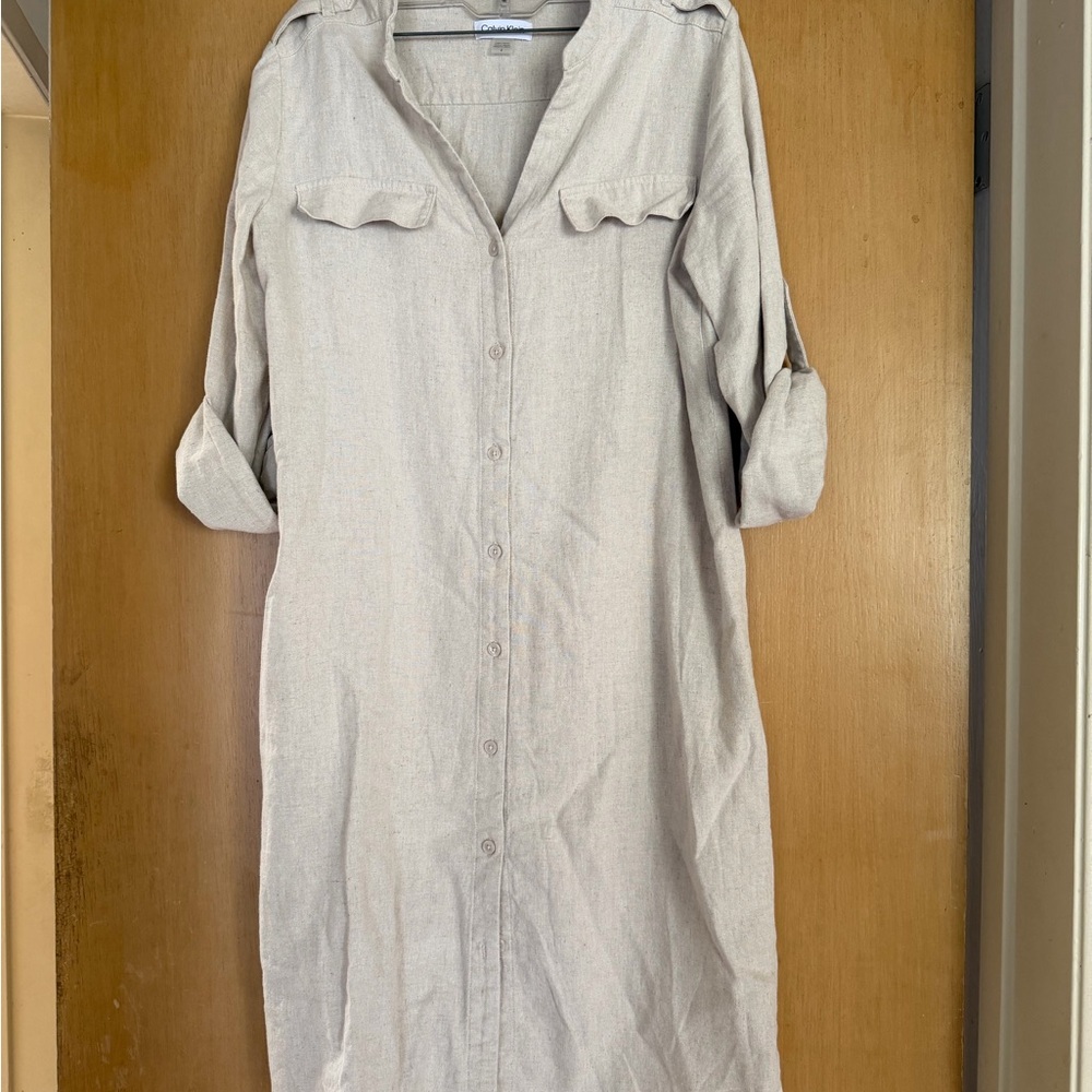 Calvin Klein Beige Button-Front Shirt Dress - Picture 1 of 5